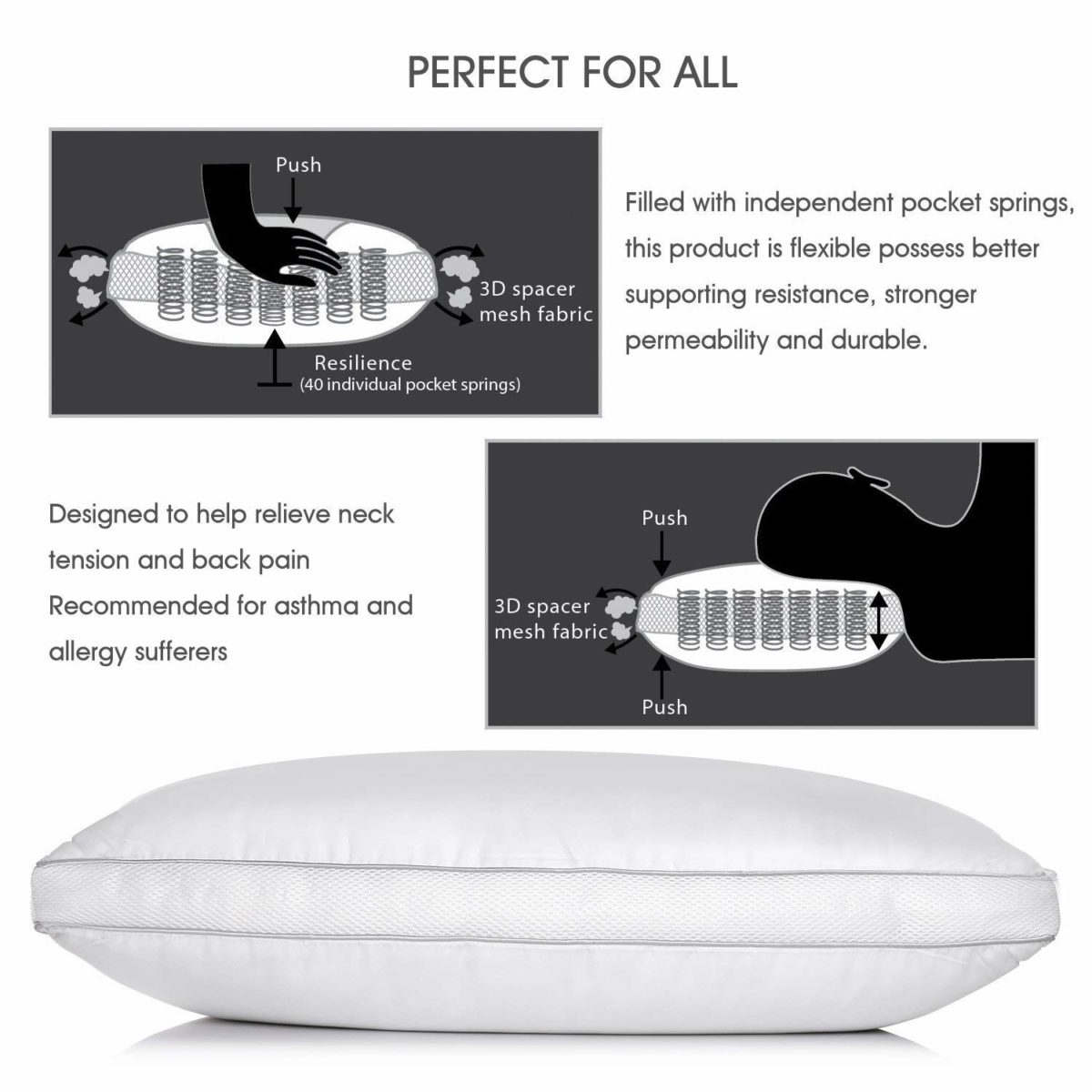 OXA Spring Bed Pillows, Luxurious Queen Breathable Sleeping Pillow